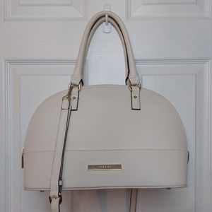 Anne Klein Shimmer Down Dome Satchel Off White Double Handle Handbag Crossbody